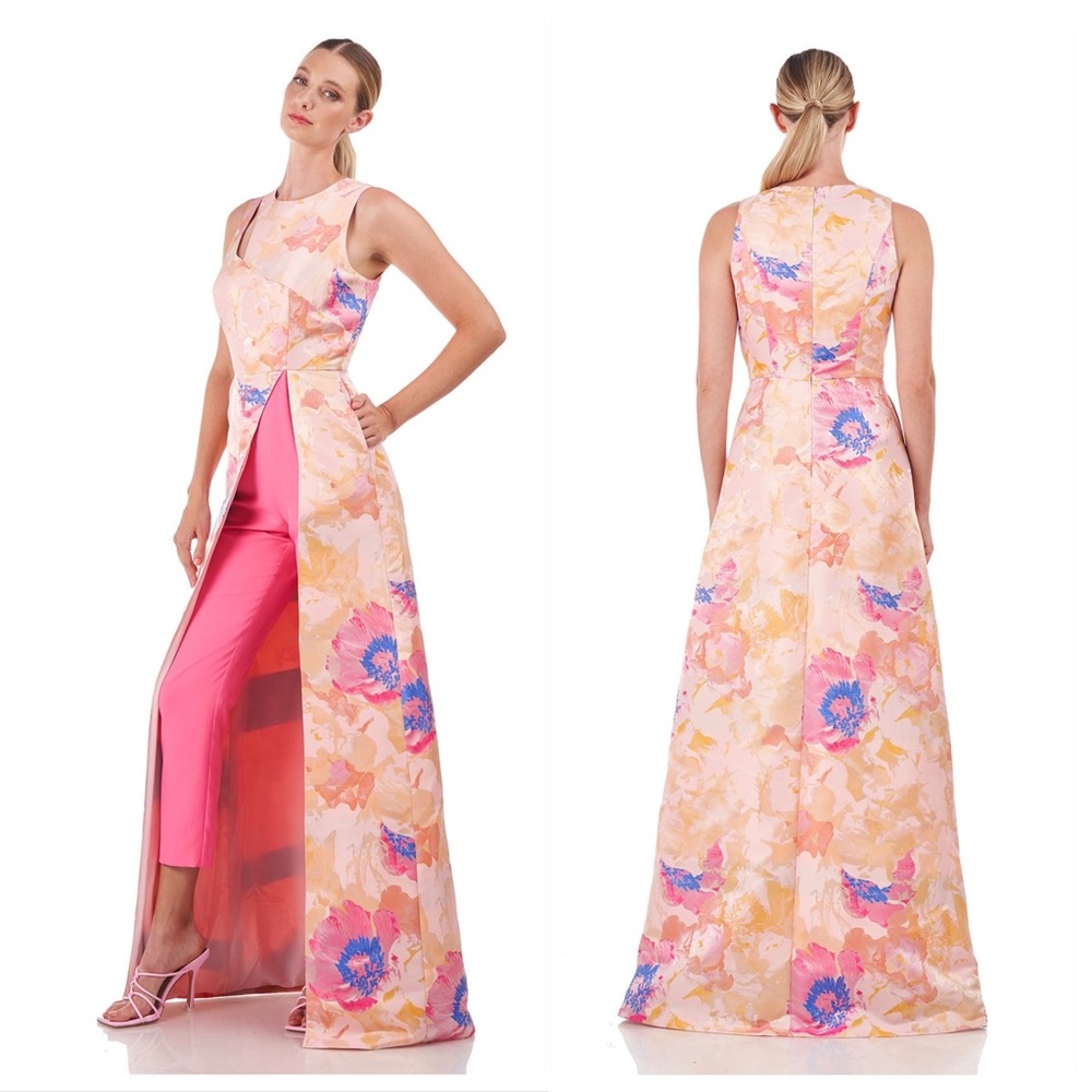 NWT Kay Unger Floral Jacquard Jumpsuit Cocktail Dress Pants